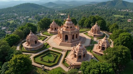Stunning aerial drone journey reveals Ashtavinayak Temples circuit across Maharashtra, divine pilgrimage from above, 4K devotional travel footage.