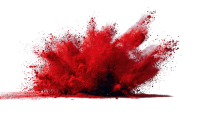 Explosive red powder explosion against black background
