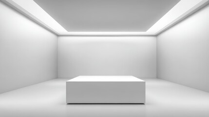 Fototapeta premium Minimalist White Cube Display Platform in a Bright Empty Gallery Room for Product Showcase