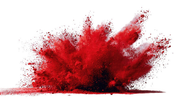 Explosive red powder explosion against black background