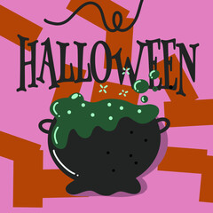 Halloween Potion Pot Orange Theme Simple Illustration Flat Vector