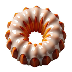 Delicious glazed bundt cake appetizing dessert isolated on transparent background close up shot