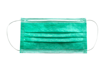 Green medical face mask isolated on transparent background
