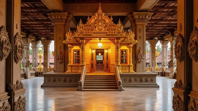 Stunning 4K aerial view reveals Padmanabhaswamy Temple's golden sanctum and majestic corridors radiating sacred beauty, perfect for cultural exploration.