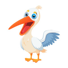 Happy Cartoon Pelican Bird with Open Mouth and Big Beak Vector Mascot