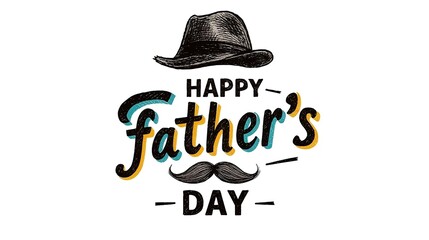 Creative Father's Day greeting design featuring a mustache and a cowboy hat in vibrant colors celebrating fatherhood and family moments