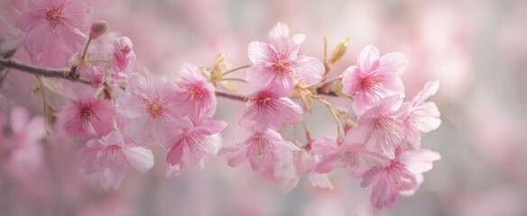 Obraz premium The delicate cherry blossom showcasing vibrant pink hues in a serene spring setting.