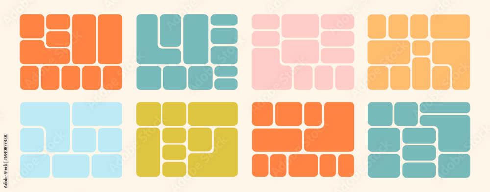 Wall mural bento grid abstract pattern vector set pastel color minimal geometric modern frame style. metaball y