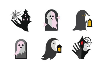 Obraz premium ghost haunting color vector illustration set on white background