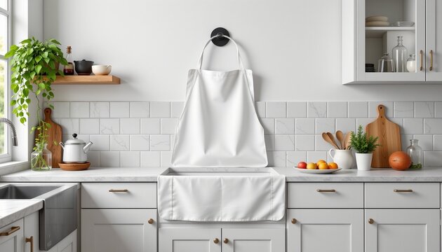 modern apron mockup on kitchen hook, flat lay - Powered by Adobe