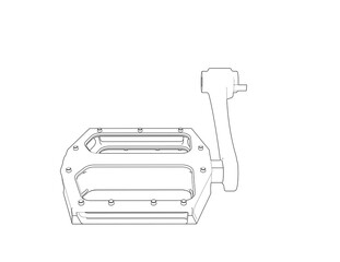 Detailed Bicycle Pedal Wireframe Technical Drawing. Clean Monochrome Line Art Illustration of Cycling Equipment Component. Perfect for Mechanical Engineering, Product Design, and Blueprint Schematics.