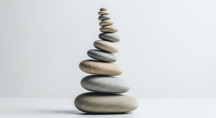 Fototapeta premium Stack of balanced stones symbolizing zen and harmony, isolated on white background