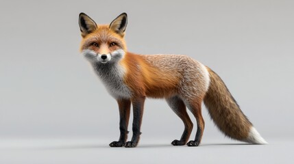 Elegant Red Fox Portrait with Studio Lighting on Seamless Background