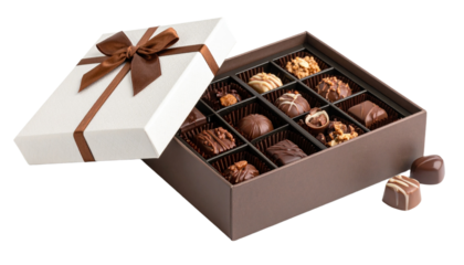 Gift Boxes and Assorted Chocolate in Box, Isolated on Transparent Background, High Angle View
