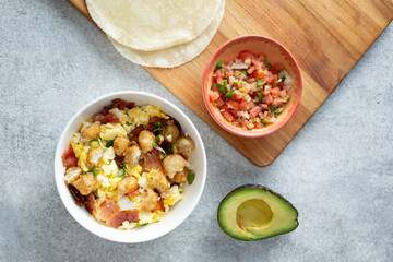 A top down view of a breakfast bowl.