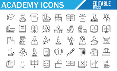 Editable vector icons for education, learning, and academic themes.