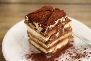 Italian dessert: tiramisu in Venice, Italy
