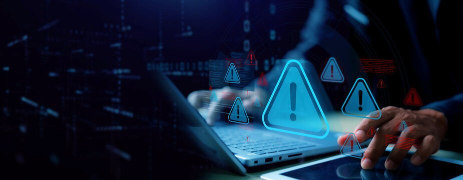 Operation system boot-up failure. Cybersecurity technology, system warning on hacked alerts. System warning error popup and maintenance showing.
