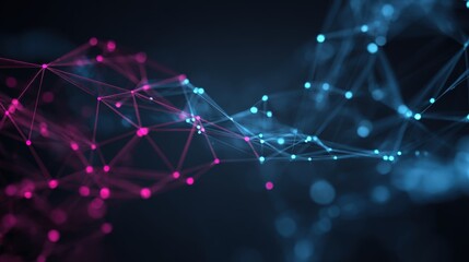 Obraz premium Abstract Network Connection Structure in Pink and Blue, Artificial Intelligence, Data Analysis, Future Technology