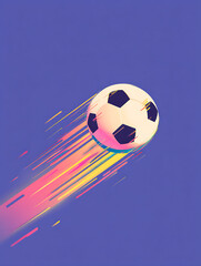 Fototapeta premium Simple illustration of a soccer ball with colorful movement lines, purple background