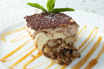 A view of a tiramisu slice.