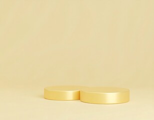 Two gold cylindrical platforms on a pale yellow background