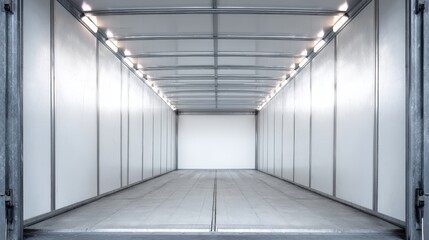 Interior of an Empty Commercial Trailer for Cargo, Logistics and Transportation Services with Steel Structure