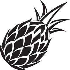 Obraz premium Stylized black and white pineapple silhouette with a textured pattern and spiky green leaves evoking tropical vibes and summer