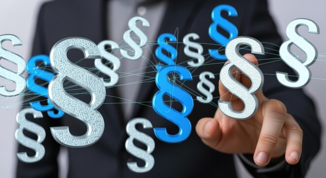 Legal Advice and Digital Law: Man Touching Section Symbol Hologram in Virtual Space