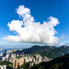 Obraz premium Cityscape under a large cumulus cloud