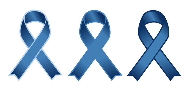 Set of three blue ribbons representing mouth and oral cancer, urology awareness and other campaigns and events, flat vector on transparent background