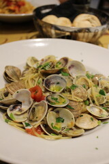 Italian cuisine: spaghetti alle vongole (spaghetti with clams) in Venice, Italy