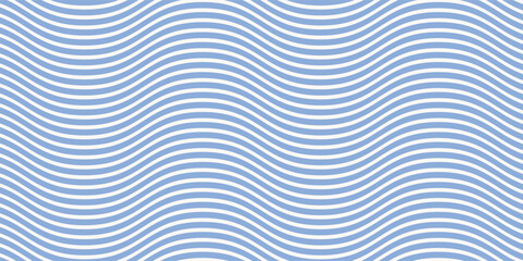 Blue and beige diagonal wavy lines seamless pattern. Simple vector abstract liquid stripes background. Funky groovy texture with diagonal waves, fluid shapes, flow. Stylish repeated decorative design