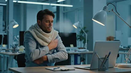 Businessman working laptop office late evening professional dedication. Corporate work overtime productivity concept. Business services consulting professional development banner