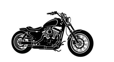 Black and White Silhouette of a Classic Cruiser Motorcycle.