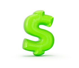 Vibrant green jelly dollar sign, symbolizing finance and success. 3D illustration