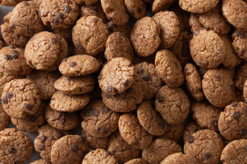 A top down view of a pile of chocolate cookie cereal, as a background.