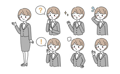 スーツ姿の女性ポーズセット