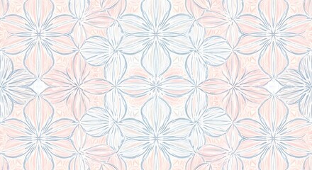 Delicate pastel floral pattern, seamless design, intricate line art, repeating flowers, soft colors.