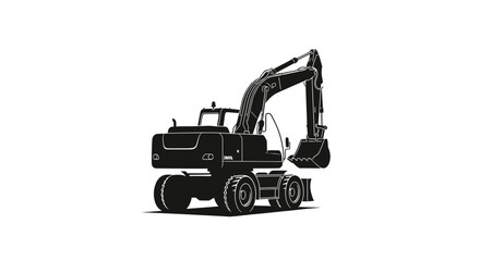 Naklejka premium Black Silhouette of a Wheeled Excavator.