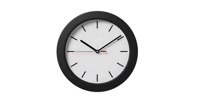 Modern minimalist wall clock with clean white face and black frame, perfect for any contemporary space or business.