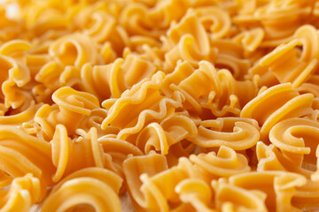 A closeup view of a pile of gluten-free cascatelli pasta.