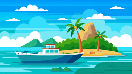 a boat in turquoise ocean water with a backdrop