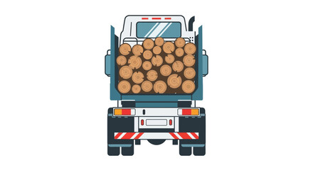 Log Truck Rear View Full Load of Timber Logs.