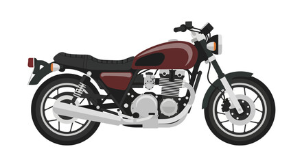 Fototapeta premium Maroon Classic Motorcycle Illustration Side View.