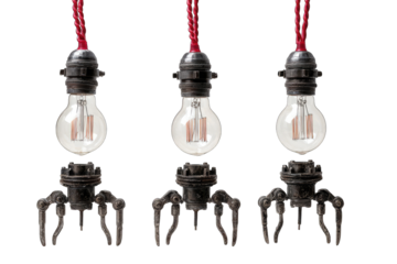 Three vintage-style light bulbs with robotic arms