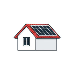 House with solar panels on roof and red tiles in isolated view. Clean energy concept with solar panels system for sustainable lifestyle, and house with solar panels represents eco-friendly choice.