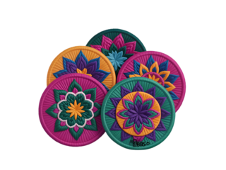 Colorful Floral Mandala Coasters isolated on a transparent background craft
