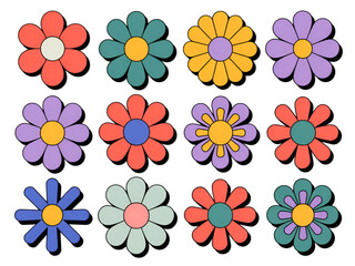 Colorful retro daisy flower collection isolated on a transparent background flowers floral