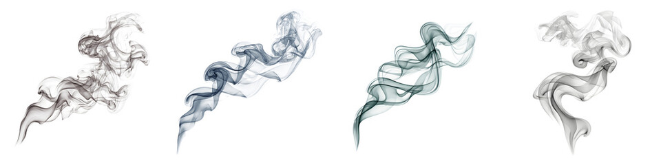 Fototapeta premium Smoke Trails: Set of Four Abstract Smoke Patterns on White